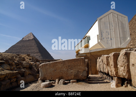 The Pyramid of Chephren and the Solar Boat Museum at Giza near Cairo in Egypt in February 2009 Stock Photo