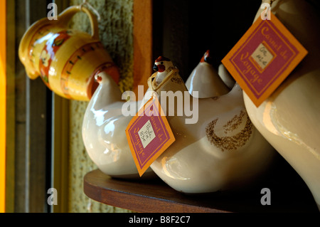 Pottery chickens on display at a shop in Arles, Provence, France Stock Photo