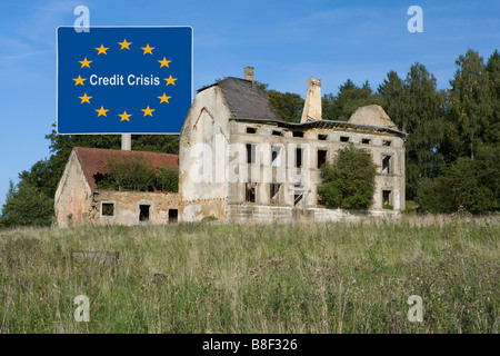 symbolic representation of the credit crisis symbolische Darstellung der Bankenkrise Stock Photo