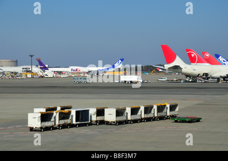 Aircraft shipping containers at Tokyo Narita airport (NRT/RJAA), Chiba JP Stock Photo