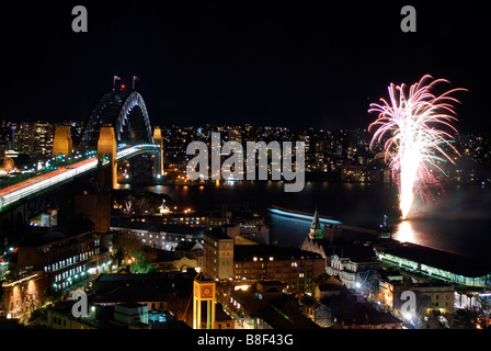 Fireworks exploding over Sydney Harbour, New South Wales, Australia Stock Photo