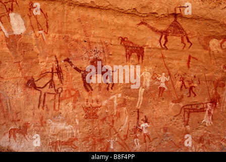 Rock paintings in In Awiss Stock Photo