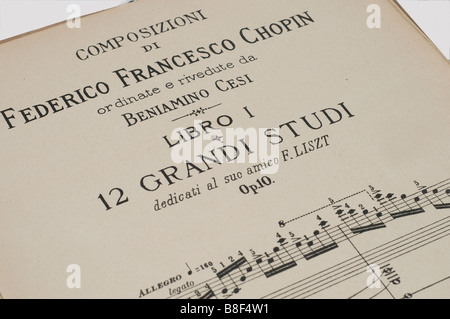 old sheet music of Chopin composer Stock Photo