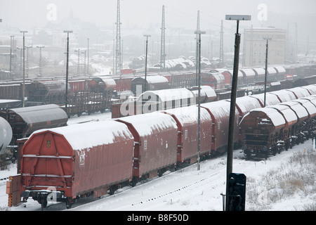 freight train in freight depot in Halle, Germany Stock Photo