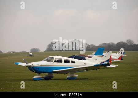 Airfield Airplane Flying Plane Planes Propeller Uk Stock Photo