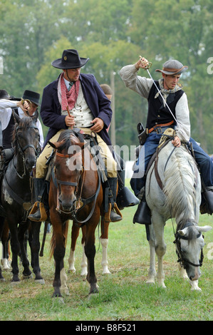 Confederate cavalry soldiers at the reenactment of the 1862 American Civil War Battle of Richmond Kentucky Stock Photo