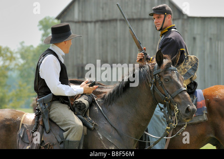 Union cavalry soldiers at the reenactment of the 1862 American Civil War Battle of Richmond Kentucky Stock Photo