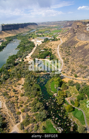 Aerial view of Blue Lakes Country Club golf course in the Snake River Canyon at Twin Falls Idaho USA Stock Photo