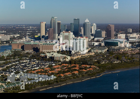 aerial view above Tampa Florida skyline Stock Photo