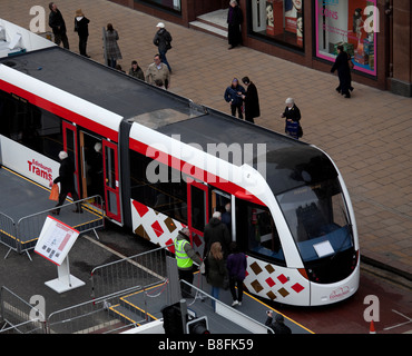 Edinburgh Trams display model in Princes Street to allow members of the public to experience the proposed transport for 2011 Stock Photo