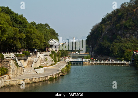 Riverside and Promenade at Elephant Trunk Hill Guilin Guangxi China Stock Photo