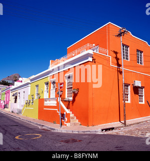 Colourful housing in Bo Kaap in Cape Town in South Africa in Sub Saharan Africa. Color Colour House Vivid Houses Architecture Building Bokaap Travel Stock Photo