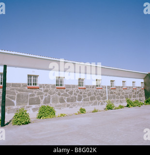 Nelson Mandela prison yard at Robben Island Museum in Cape Town in South Africa in Sub Saharan Africa. Apartheid History Historic Historical Travel Stock Photo