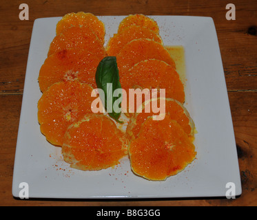 oranges slices with mint on a white plate Stock Photo