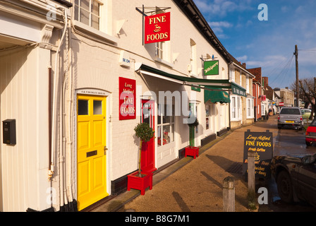 Shops including Long Melford Fine Foods along the main street in Long Melford,Suffolk,Uk Stock Photo