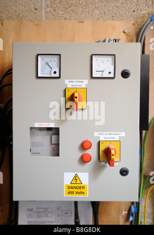 WIND TURBINE CONTROL PANEL IN AN ENERGY EFFICIENT HOME UK Stock Photo