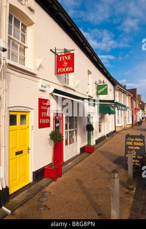 Shops including Long Melford Fine Foods along the main street in Long Melford,Suffolk,Uk Stock Photo