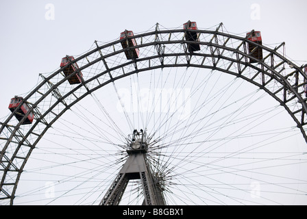 this picture shows a cutout of the wiener riesenrad (viennese ferris) wheel against a blue sky Stock Photo