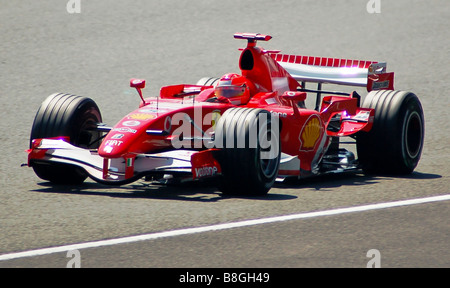 Michael Schumacher racing for Ferrari in the 2006 British F1 Grand Prix at Silverstone, UK. Stock Photo