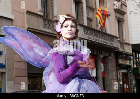 Human statue on La Rambla, Barcelona, Spain Stock Photo