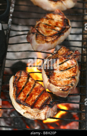 Bangalow Pork chops grilling over an open fire Stock Photo