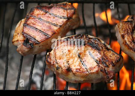 Bangalow Pork chops grilling over an open fire Stock Photo