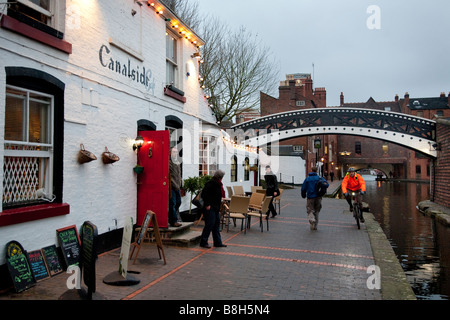 Canalside cafe at Gas Street Basin with Premier Inn and ...