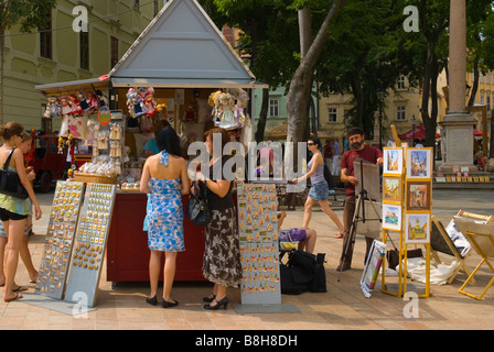 Gift and souvenir stalls at Hlavni nam main square in old town of Bratislava Slovakia Stock Photo