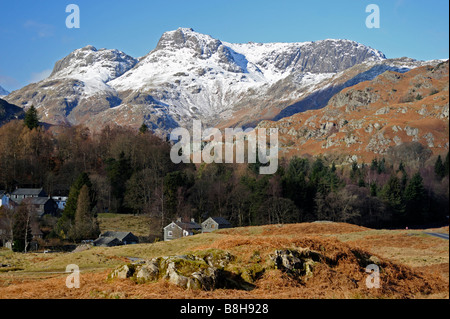 Elterwater and the Langdale Pikes. Great Langdale. Lake District National Park, Cumbria, England, United Kingdom, Europe. Stock Photo