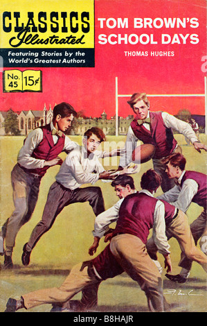 Tom Browns Schooldays cover of the magazine version of the book which described a game of rugby in the 1830s Stock Photo