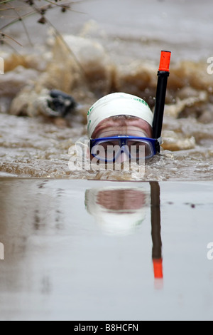 Contestant at the World Championships Bog Snorkling in Llanwrtyd Wells Wales Stock Photo