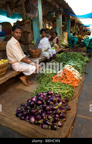 India Pondicherry Main Market stalls selling fresh locally grown vegetables Stock Photo