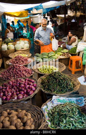 India Pondicherry Main Market stalls selling fresh locally grown vegetables Stock Photo