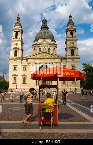 Sightseeing tour information booth in front of Szent Istvan Bazilika church in central Budapest Hungary Stock Photo