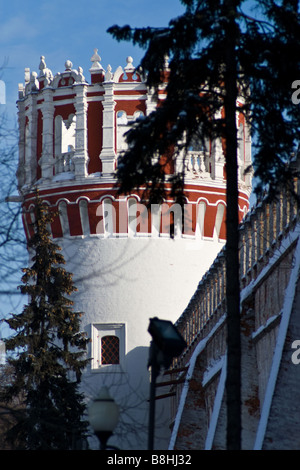 A tower and walls of Novodevichy monastery in Moscow Stock Photo