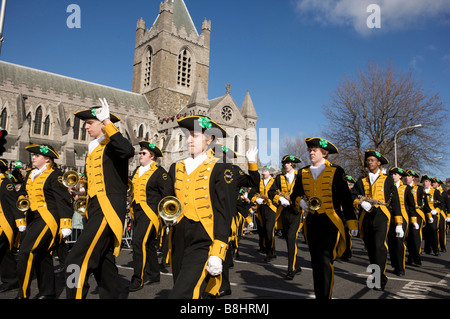 A band participates in the St Patricks Day Parade in Dublin Ireland Stock Photo
