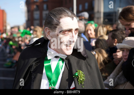 Participants, spectators and characters and parade onlookers in the St Patricks Day parade, Dublin, Ireland Stock Photo