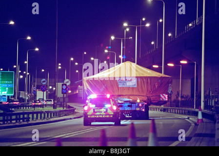 Kawasaki Tunnel Boring Machine transported at night with police escort via the Dartford Tunnel to Channel Tunnel Rail Link site Stock Photo