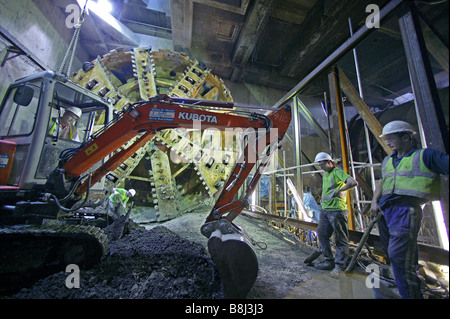 8.15m Tunnel Boring Machine 'Bertha' passing through ventilation shaft during 7.5km excavation on the Channel Tunnel Rail Link. Stock Photo