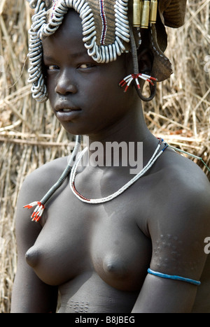 Young Girl Mursi Tribe Lower Omo Valley Ethiopia Stock Photo