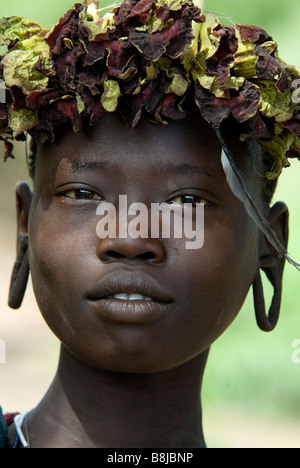 Young Girl Mursi Tribe Lower Omo Valley Ethiopia Stock Photo