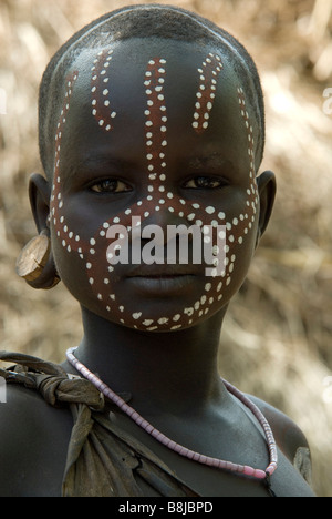 Young Girl Mursi Tribe Lower Omo Valley Ethiopia Stock Photo