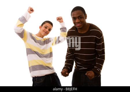 young multiracial friends having fun isolated on white Stock Photo