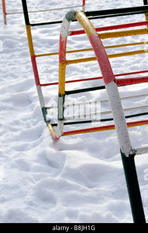 Colourfull wavy staircase on winter playground. Stock Photo