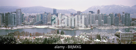 Downtown Skyline of the City of Vancouver at Yaletown and 'False Creek' British Columbia Canada in Winter Stock Photo