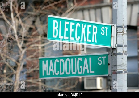 street signs at junction of Bleeker st and Macdougal street greenwich village new york city new york USA Stock Photo