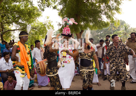 India Tamil Nadu Madurai Thiruchuli Village Pongal harvest festival western woman dancing Stock Photo