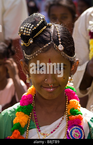 India Tamil Nadu Madurai Thiruchuli Village Pongal celebration hindu girl in costume Stock Photo