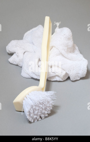 Dishcloth and brush Stock Photo
