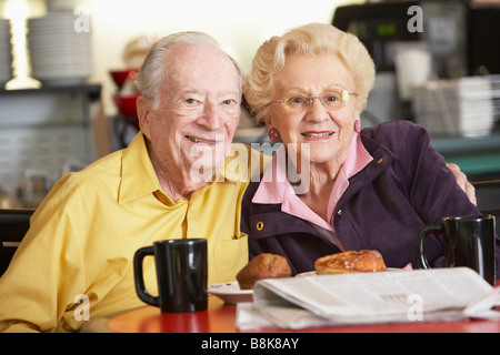 Senior couple having morning tea together Stock Photo